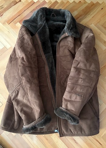 Kahverengi Süet Erkek Kaban Kürklü - Görsel 2