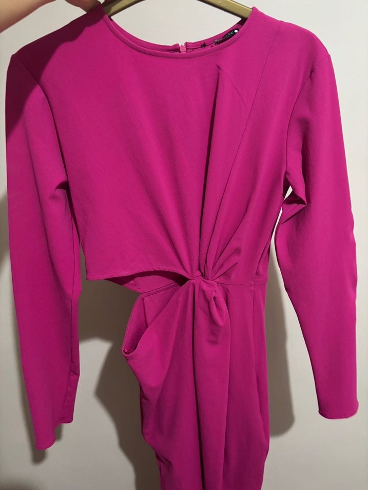 Pembe Kemerli Uzun Kadın Elbise - Görsel 2