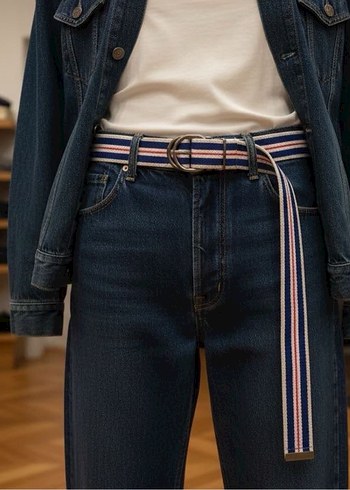 American Vintage Cizgili Kemerli Lacivert