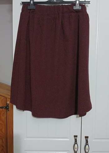 Düğmeli Bordo Midi Etek - Görsel 4
