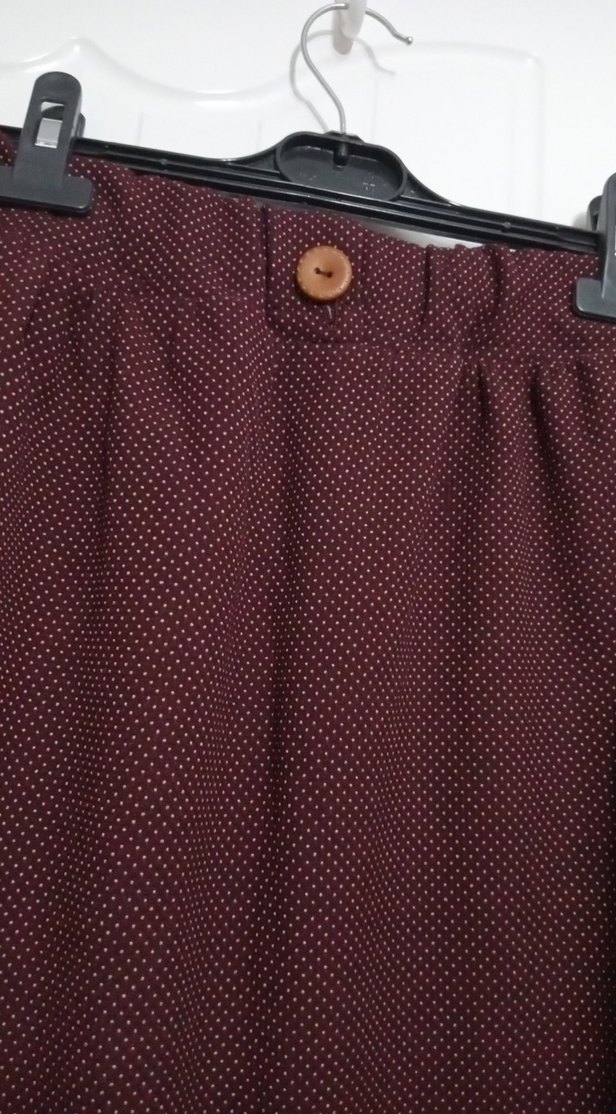 Düğmeli Bordo Midi Etek - Görsel 2