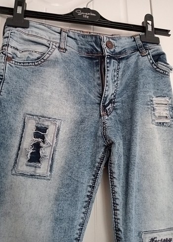 Kadın Mavi Yırtık Detaylı Normal Paça Jean - Görsel 2