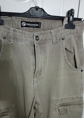 Bej Bol Kesim Kemerli Kot Pantolon - Görsel 2