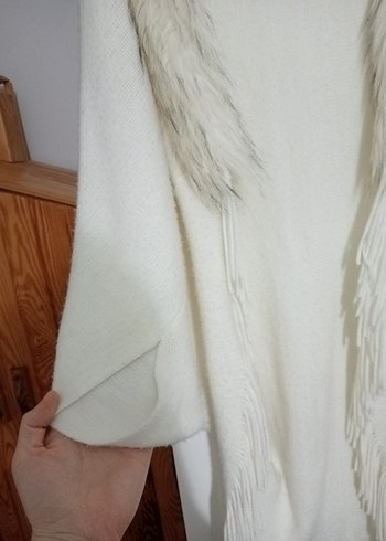 Beyaz Tüylü Midi Bohem Kadın Hırka - Görsel 4