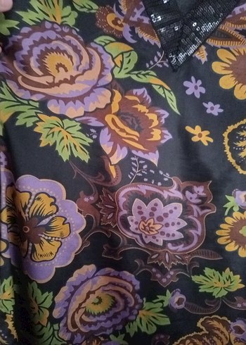 Bohem Uzun Kollu Desenli Mor Tunik - Görsel 5