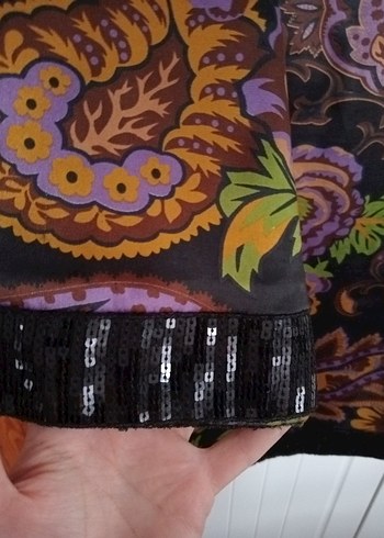 Bohem Uzun Kollu Desenli Mor Tunik - Görsel 3