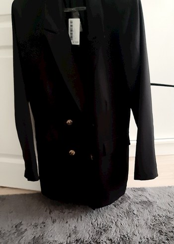 Düğmeli Siyah Kadın Uzun Blazer Ceket