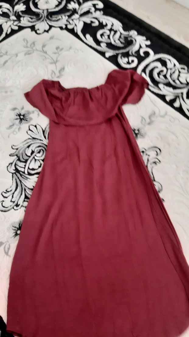 Bordo Uzun Salaş Straplez Elbise - Görsel 2