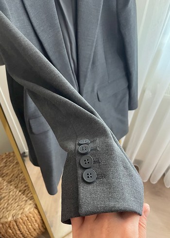 34 Beden gri Renk antrasit Düğmeli Kadın Blazer Ceket