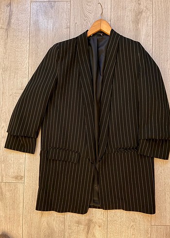 Bershka Kadın Siyah Çizgili Uzun Blazer Ceket #bershka #ceket - Görsel 2