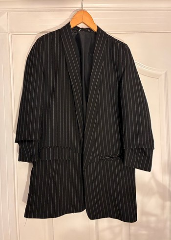 Bershka Kadın Siyah Çizgili Uzun Blazer Ceket #bershka #ceket - Görsel 4