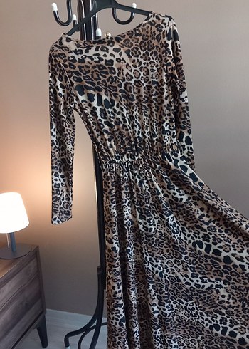 Leopar Desenli Uzun Kollu Elbise - Görsel 5