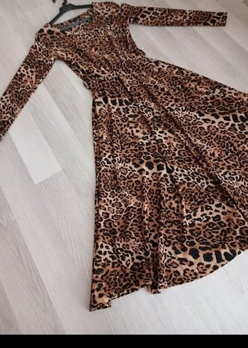 Leopar Desenli Uzun Kollu Elbise - Görsel 7