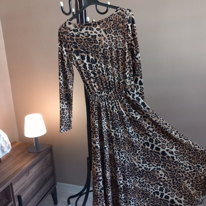 Leopar Desenli Uzun Kollu Elbise - Görsel 5