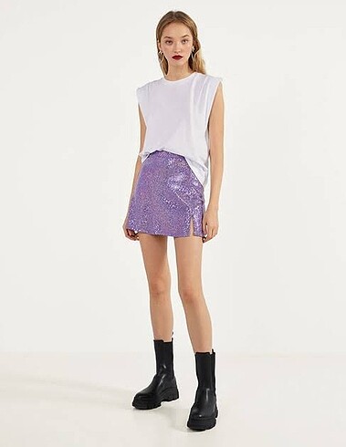 Bershka pullu mor etek