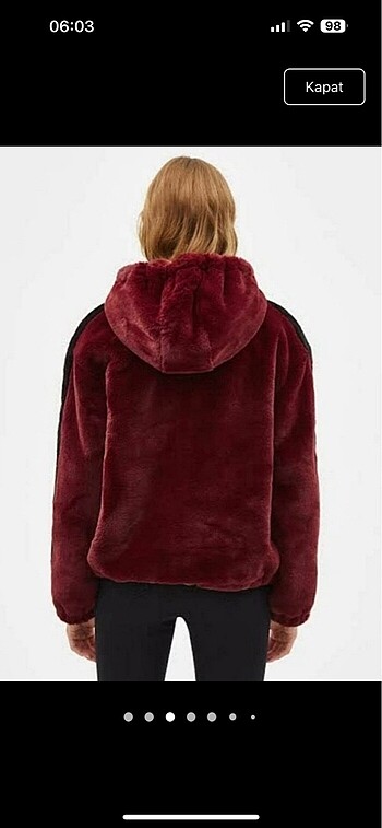 Bershka Bordo kapşonlu pelüş kürk m