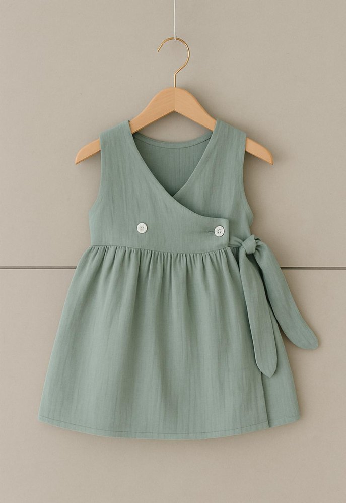 Bej Kız Çocuk Kolsuz Keten Elbise - Görsel 2