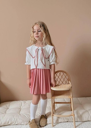 Kız Çocuk Beyaz Pamuklu Fiyonklu Bluz - Görsel 2