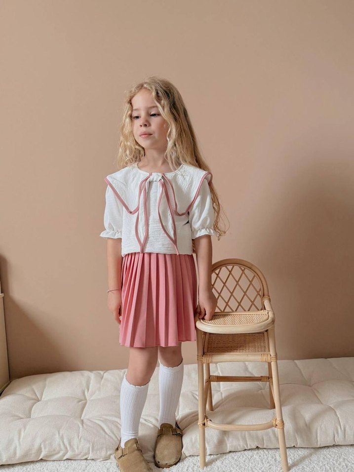 Kız Çocuk Beyaz Pamuklu Fiyonklu Bluz - Görsel 2