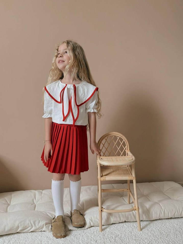 Kız Çocuk Beyaz Pamuklu Fiyonklu Bluz - Görsel 4