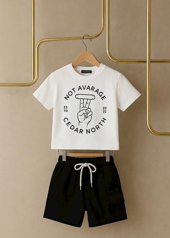 Çocuk Baskılı Tişört ve Şort Takım - Görsel 6