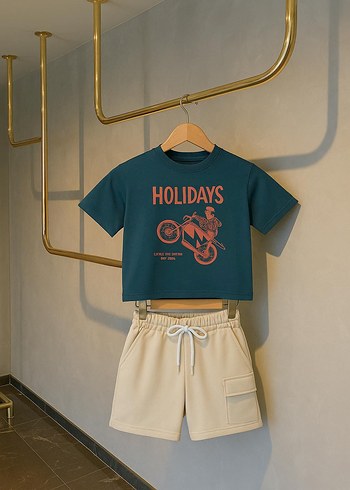 Çocuk Baskılı Tişört ve Şort Takım - Görsel 13