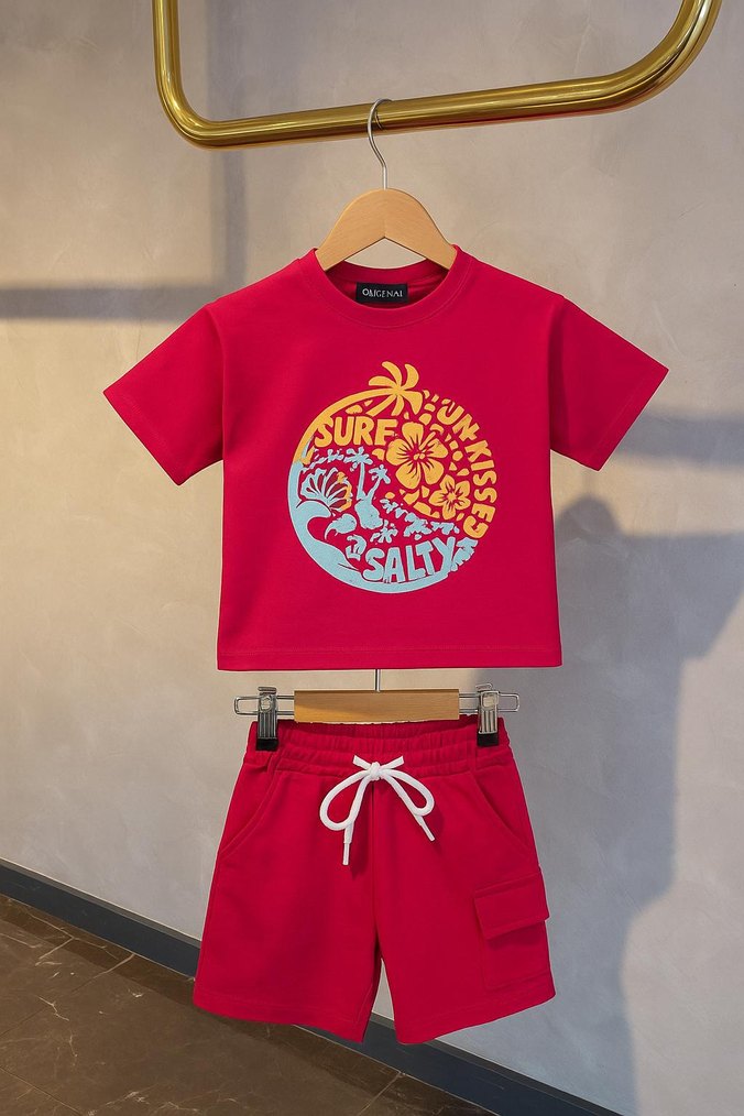 Çocuk Baskılı Tişört ve Şort Takım - Görsel 2