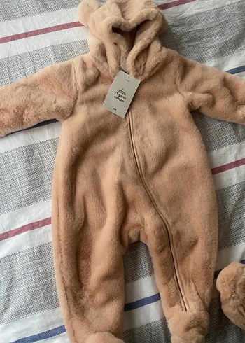 Kapüşonlu Bebek Kız Tulumu, Kürklü, Bej - Görsel 2