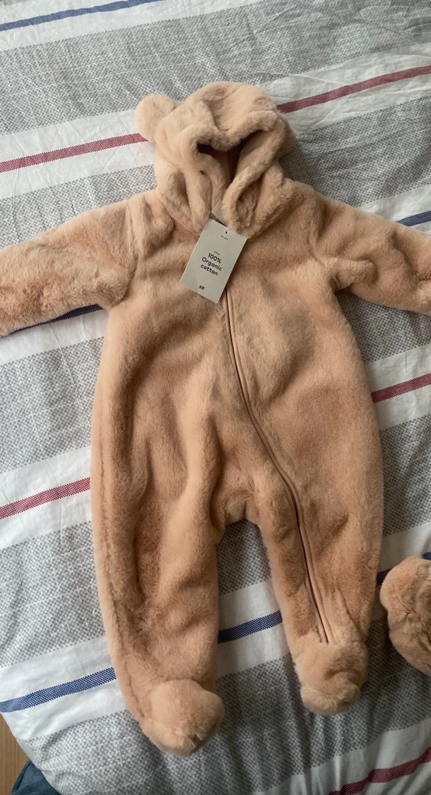 Kapüşonlu Bebek Kız Tulumu, Kürklü, Bej - Görsel 2