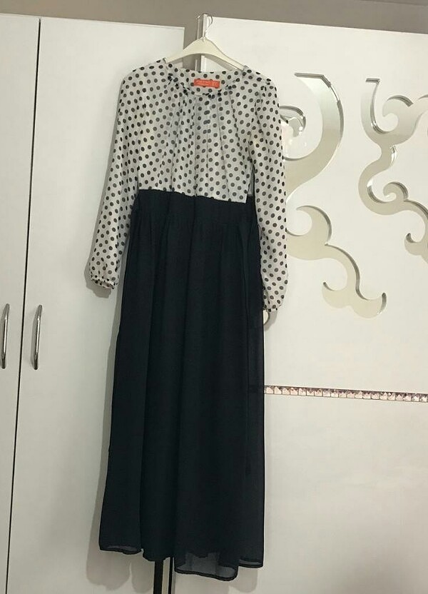 Lacivert puantiyeli elbise - Görsel 2