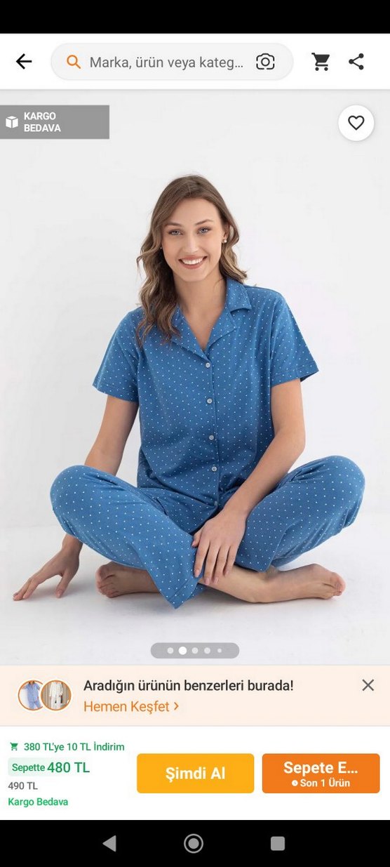 kiremit rengii Puantiyeli Kadın Midi Pijama Takımı - Görsel 2