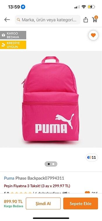 Pembe Puma sırt çanta