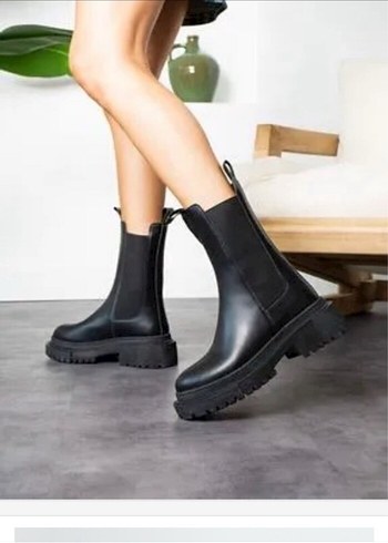 Siyah Deri Platform Topuklu Goth Bot - Görsel 4