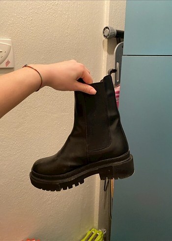 Siyah Deri Platform Topuklu Goth Bot - Görsel 2