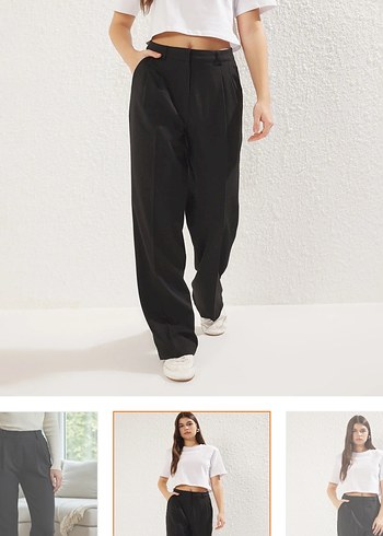 Düz Kesim Siyah Kadın Kumaş Pantolon - Görsel 2