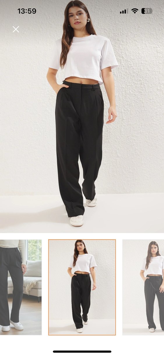 Düz Kesim Siyah Kadın Kumaş Pantolon - Görsel 2