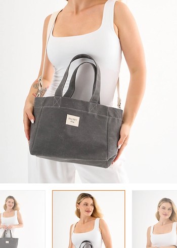 Gri Minimalist Kadın Omuz Çantası - Görsel 2