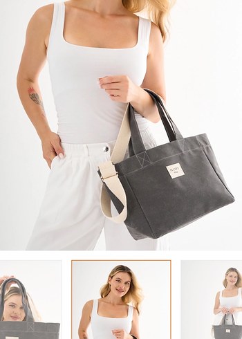 Gri Minimalist Kadın Omuz Çantası - Görsel 3