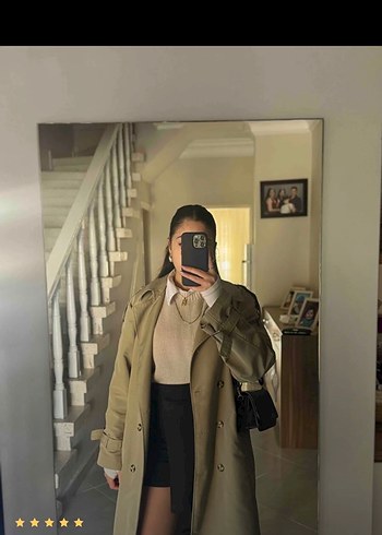 Kadın Bej Midi Trençkot Kemerli - Görsel 2