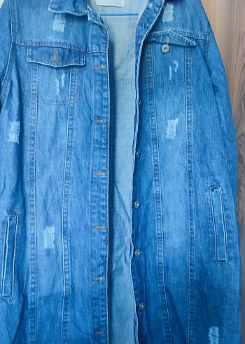 Düğmeli Mavi Kadın Denim Ceket