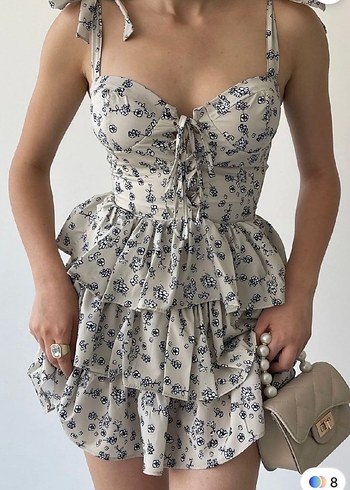 Çiçek Desenli Fırfırlı Elbise - Görsel 2