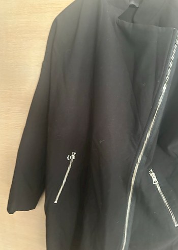 H&M Siyah Fermuarlı Midi Kadın Kaban - Görsel 4