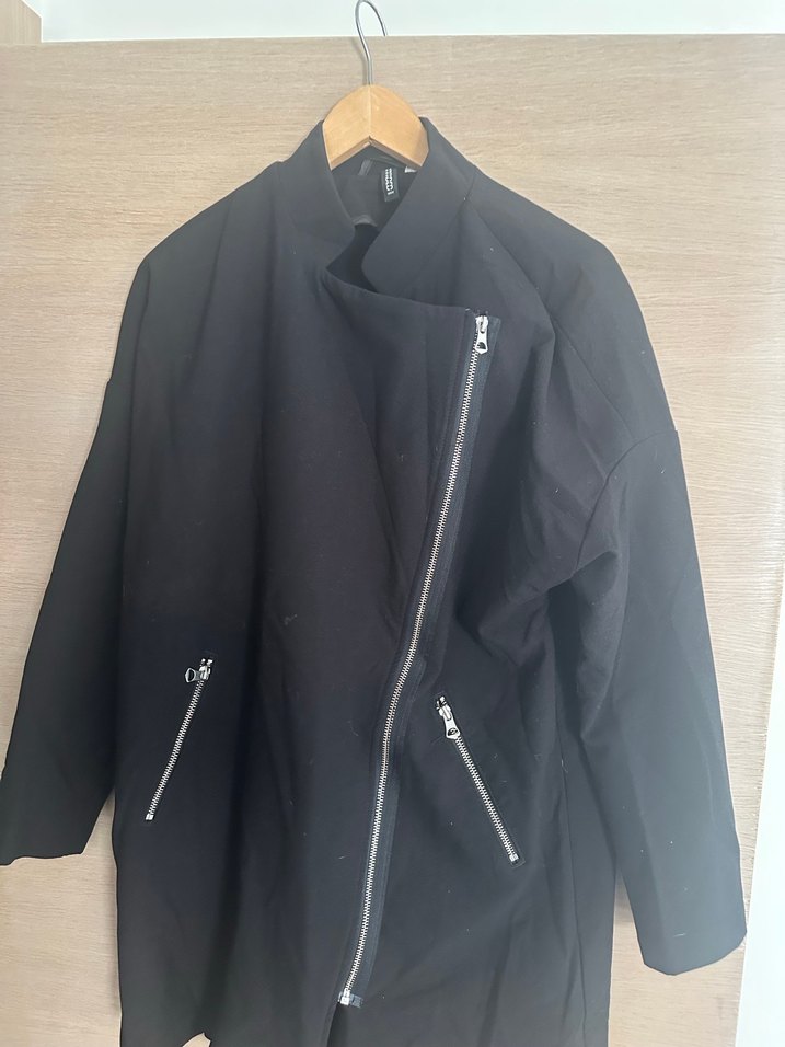 H&M Siyah Fermuarlı Midi Kadın Kaban - Görsel 3