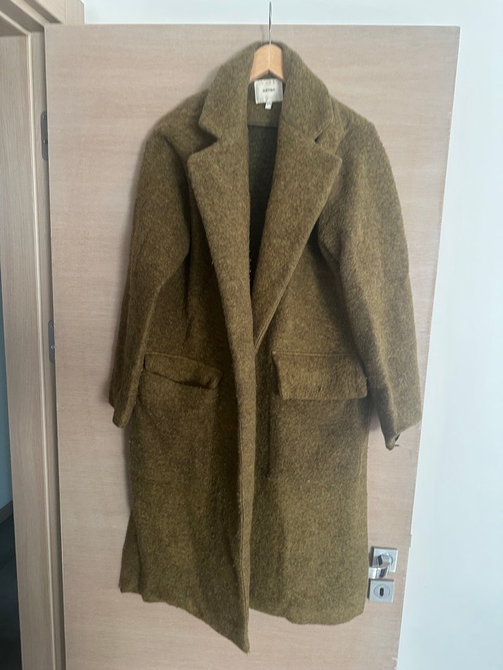 Koton Düğmeli Kahverengi Yün Midi Hamile Kabanı - Görsel 3