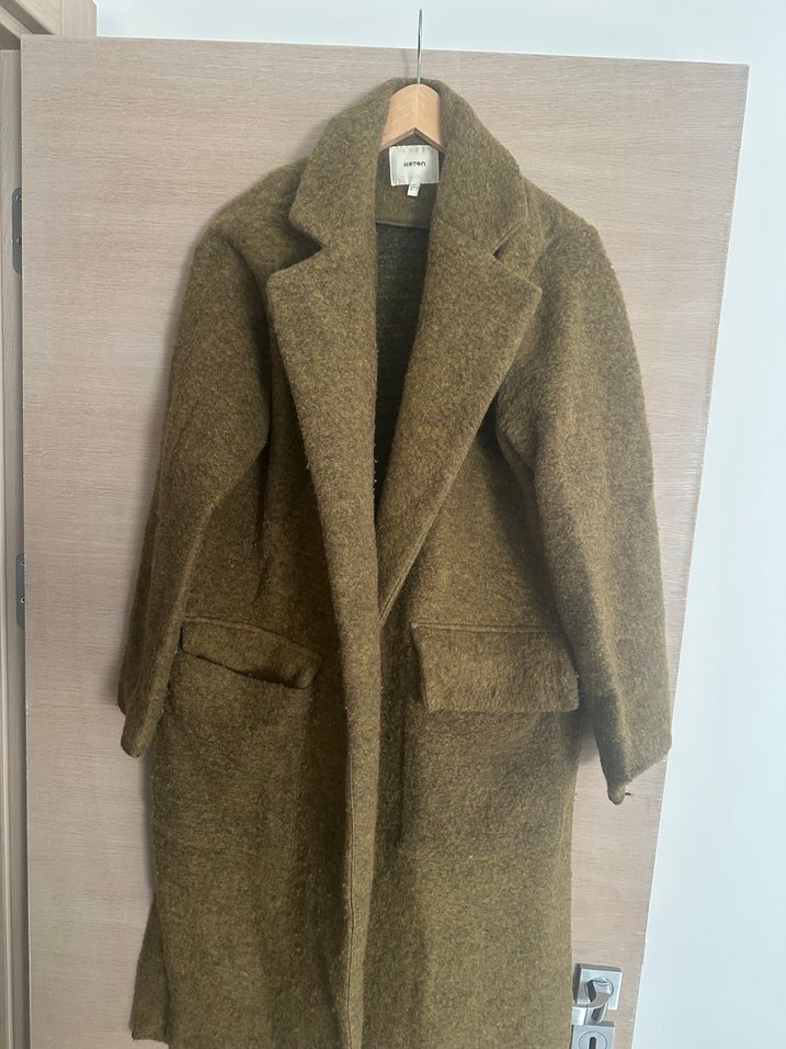 Koton Düğmeli Kahverengi Yün Midi Hamile Kabanı - Görsel 2