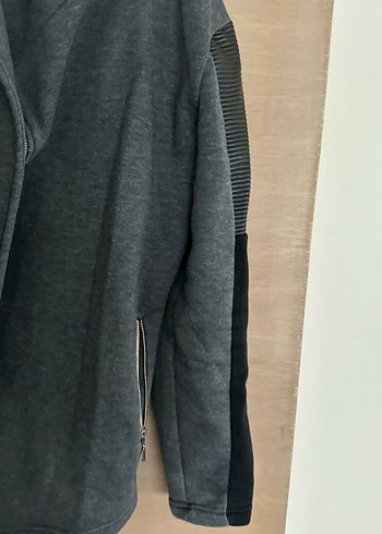 Gri MidiV yakalı Ceket Fermuarlı - Görsel 3