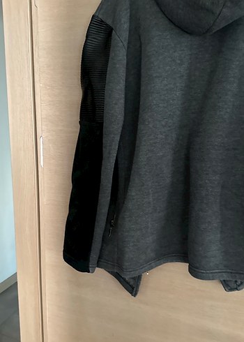 Gri MidiV yakalı Ceket Fermuarlı - Görsel 7