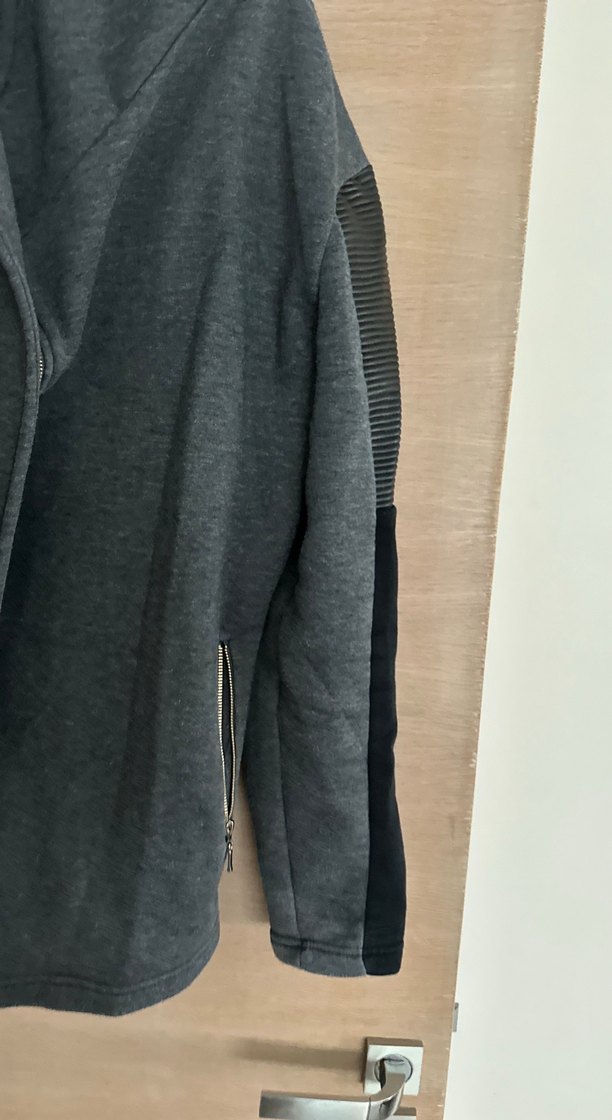 Gri MidiV yakalı Ceket Fermuarlı - Görsel 3