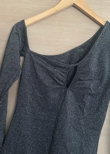 Gri Uzun Kollu simli mini yılbaşı için elbise - Görsel 6