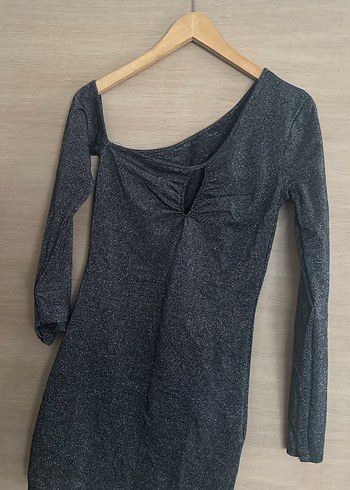 Gri Uzun Kollu simli mini yılbaşı için elbise - Görsel 5